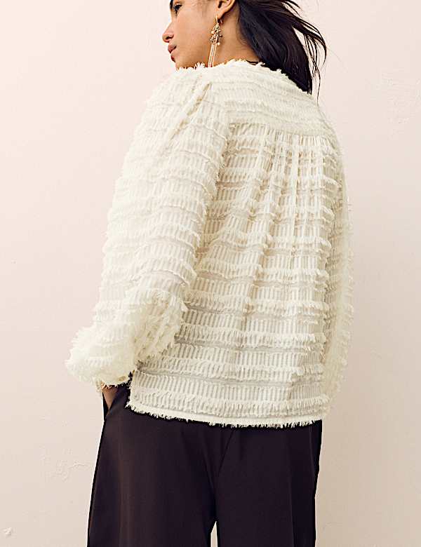 Textured Tufted Button Through Blouse - HU