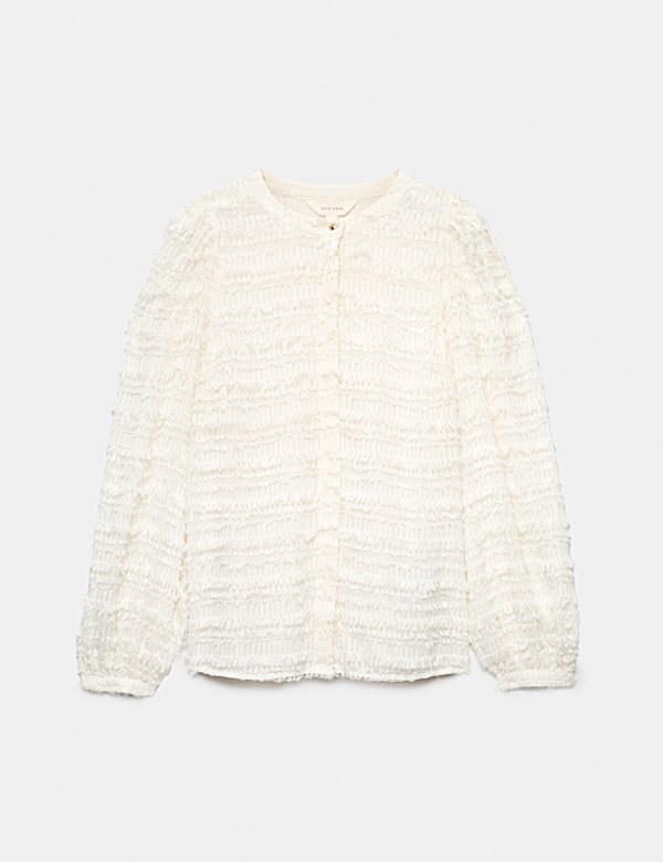 Textured Tufted Button Through Blouse - HU