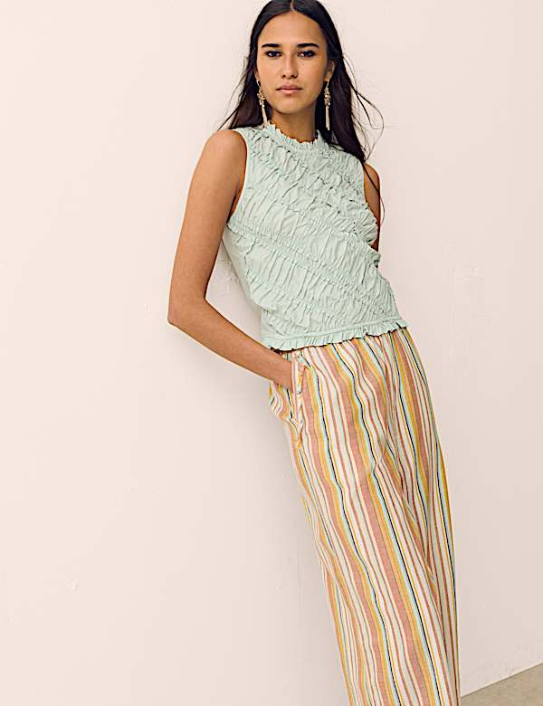 Pure Cotton Shirred Sleeveless Top - TW