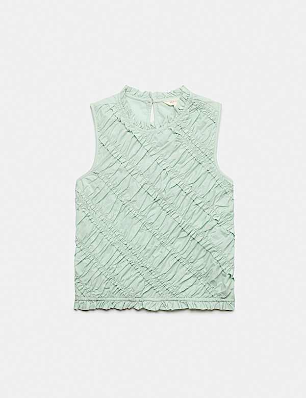 Pure Cotton Shirred Sleeveless Top - TW