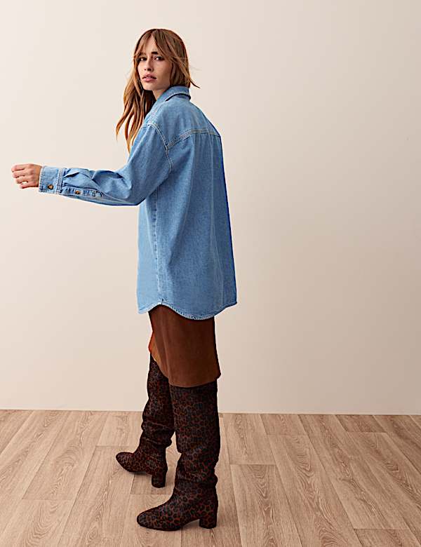 Relaxed Longline Denim Shirt - DE