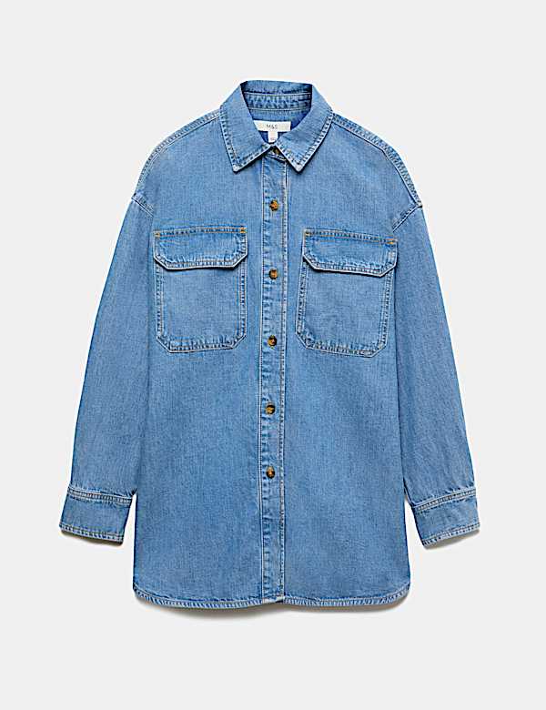 Relaxed Longline Denim Shirt - DE