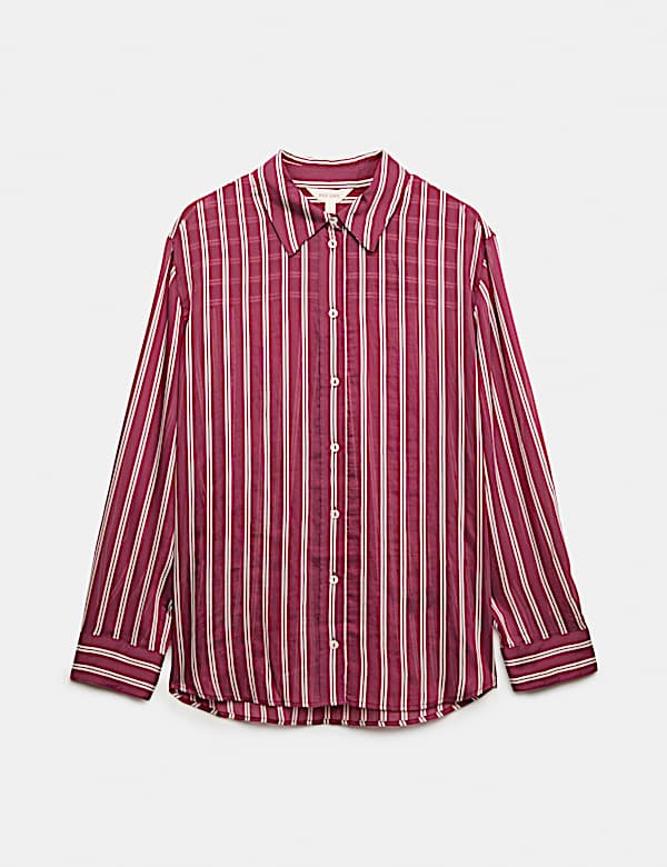 Lyocell Rich Striped Collared Relaxed Shirt - LU
