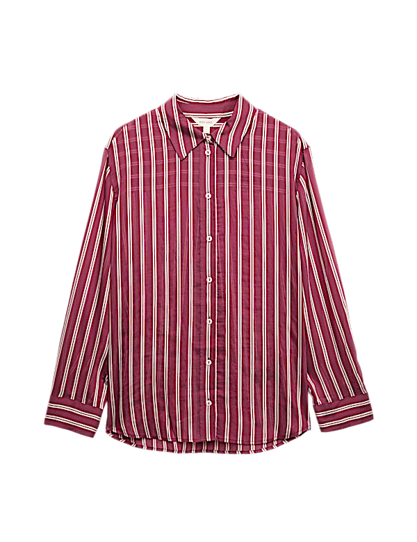 Lyocell Rich Striped Collared Relaxed Shirt