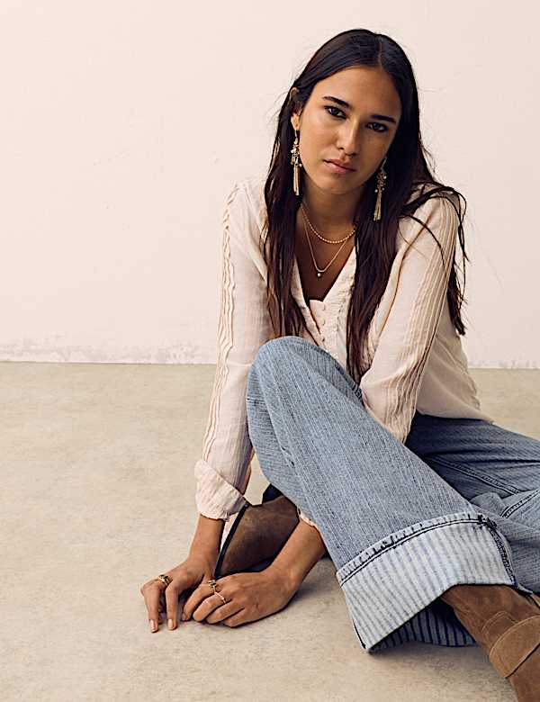 Textured V-Neck Blouse - LU