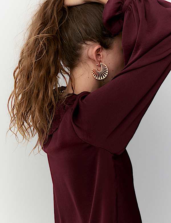 Satin Peter Pan Collar Tie Detail Blouse - US