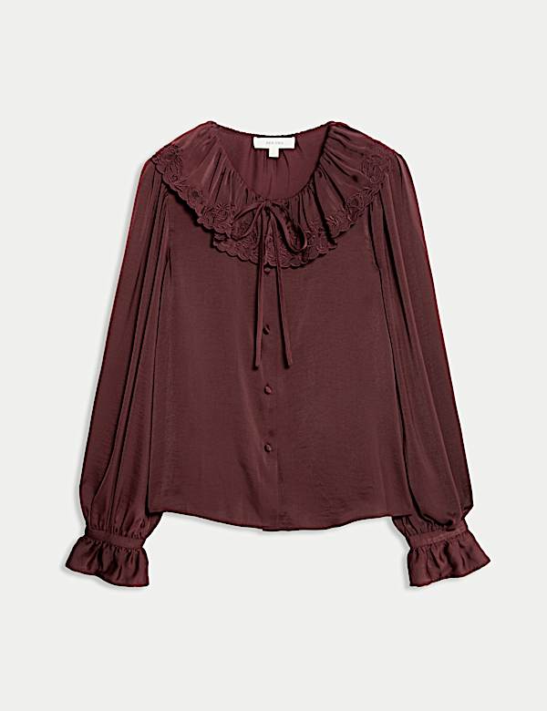 Satin Peter Pan Collar Tie Detail Blouse - US