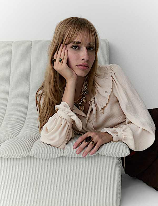 Satin Peter Pan Collar Tie Detail Blouse - US