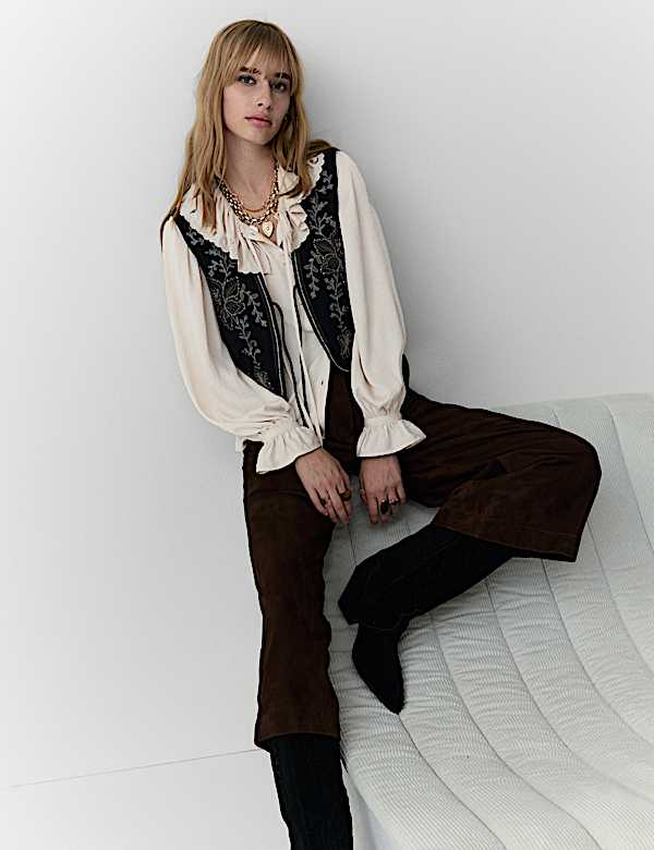 Satin Peter Pan Collar Tie Detail Blouse - US