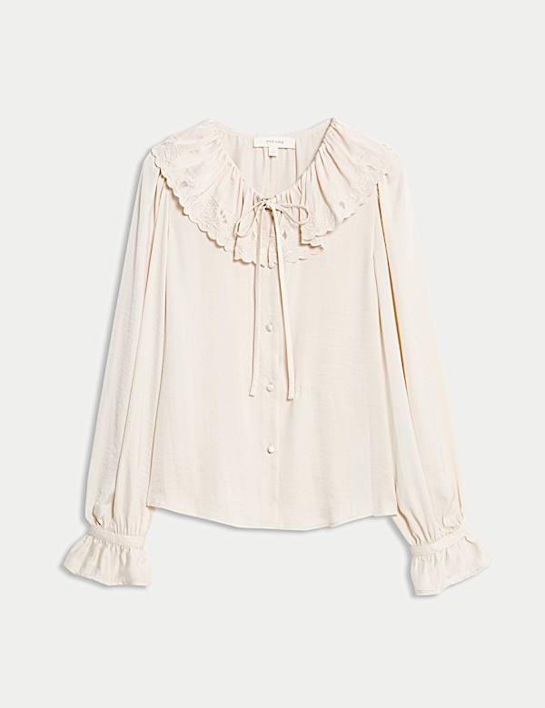 Satin Peter Pan Collar Tie Detail Blouse - US