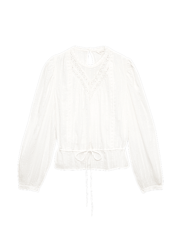 Pure Cotton Textured Tie Waist Blouse