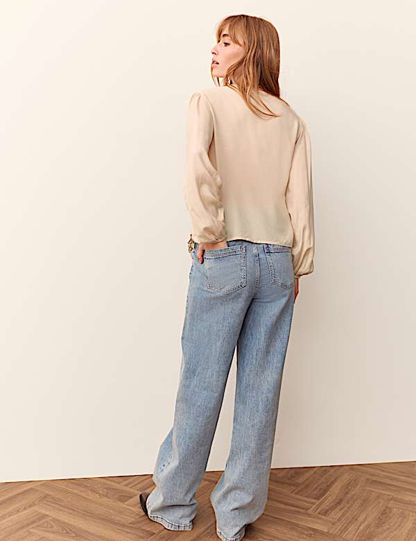 Lace Crew Neck Tie Front Blouse - JO