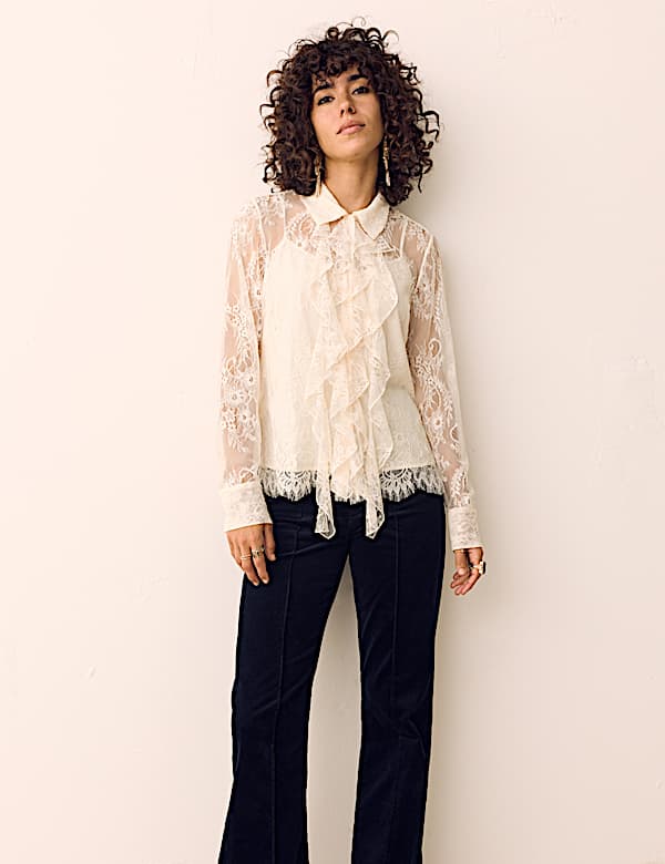 Lace Collared Ruffle Shirt - US