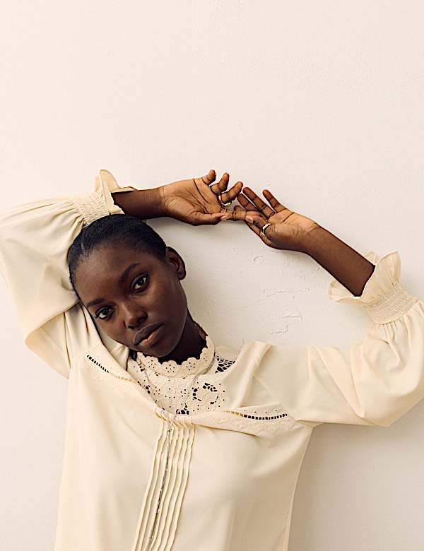 Broderie High Neck Blouse - US