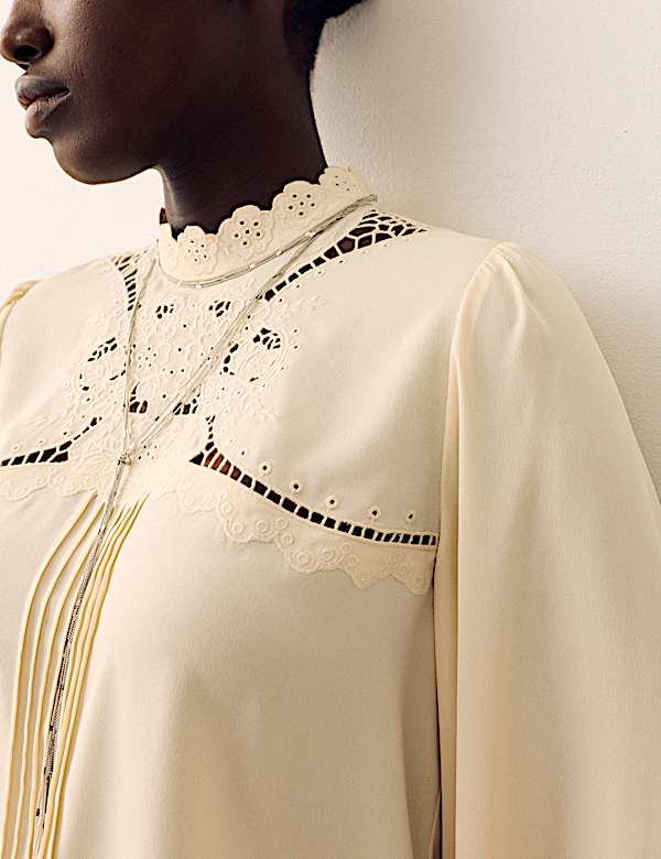 Broderie High Neck Blouse - US