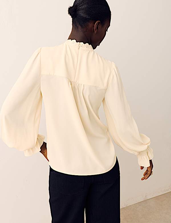 Broderie High Neck Blouse - US