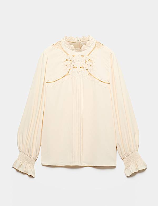 Broderie High Neck Blouse - US