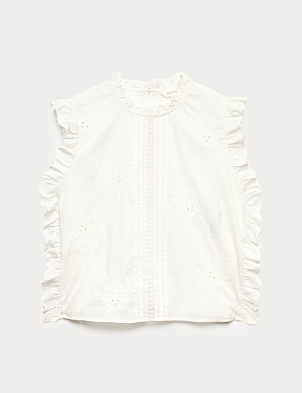 Pure Cotton Lace Insert Embroidered Top - SI