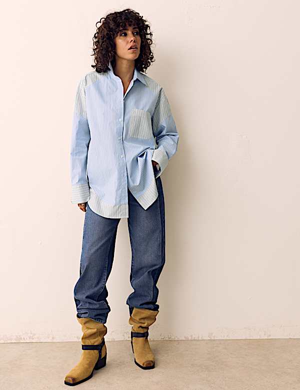 Pure Cotton Striped Oversized Shirt - UA