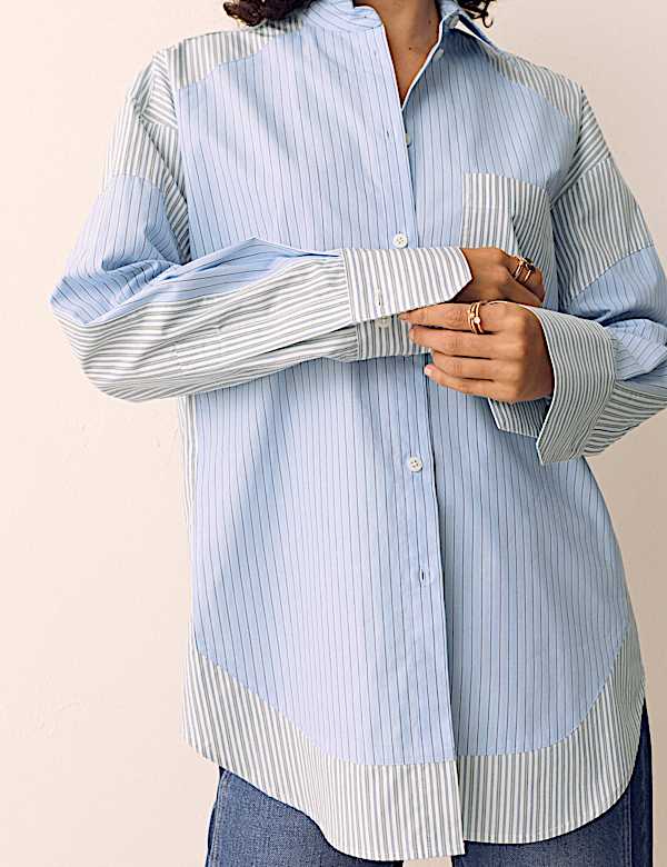 Pure Cotton Striped Oversized Shirt - UA