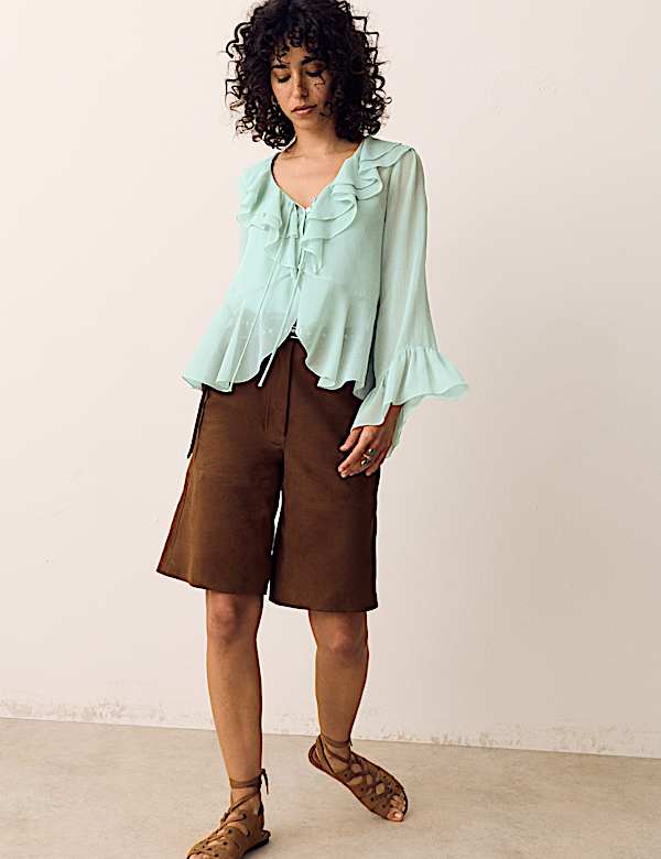 Tie Neck Ruffle Front Blouse - MX