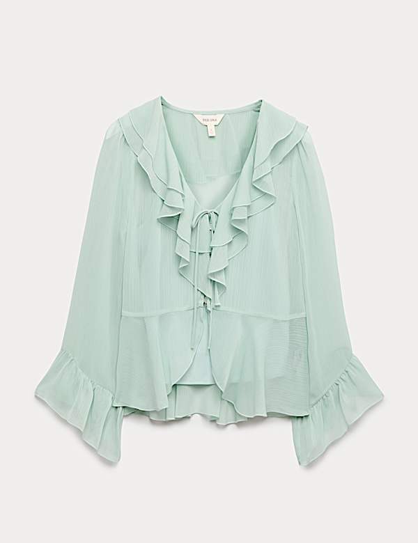 Tie Neck Ruffle Front Blouse - MX