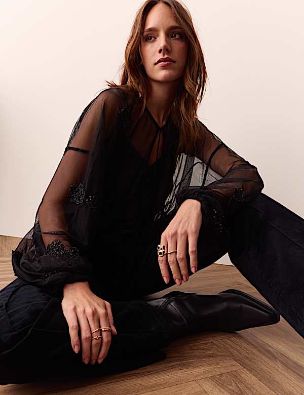 Beaded Tie Front Blouse - AU