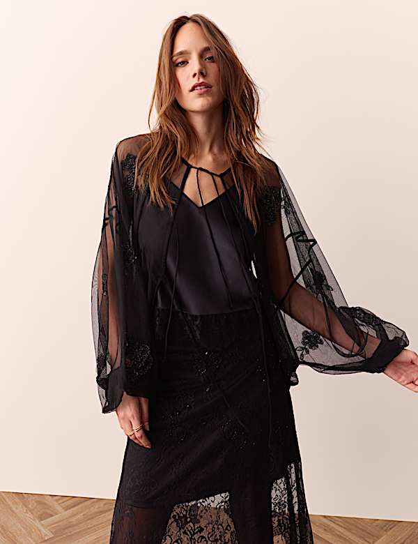 Beaded Tie Front Blouse - AU