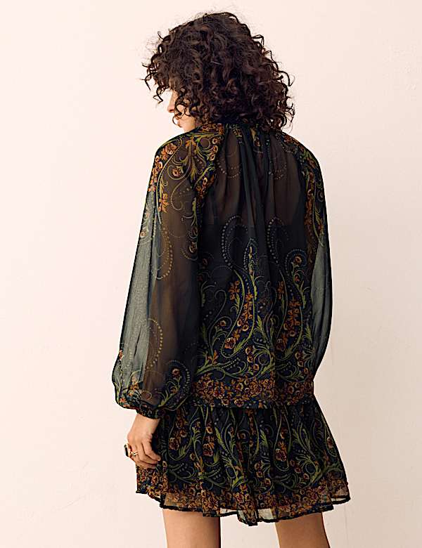 2 Potong Blus Leher Tinggi Sifon Motif Bunga - ID