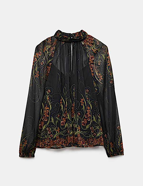 2 Potong Blus Leher Tinggi Sifon Motif Bunga - ID