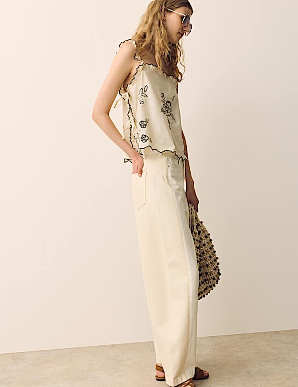 Pure Cotton Embroidered Floral Cami Top