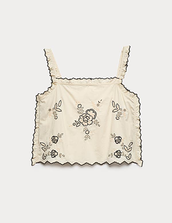 Pure Cotton Embroidered Floral Cami Top - LU