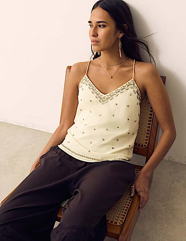 Embellished V-Neck Cami Top - CH