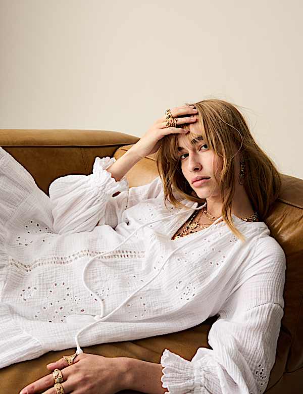 Pure Cotton Embroidered Mini Tiered Dress - GR