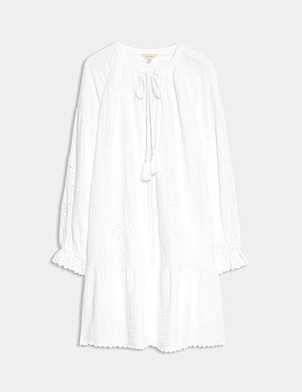 Gaun Tumpuk Mini Bordir Katun Murni - ID