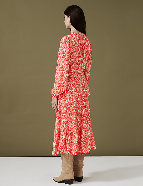 Floral V-Neck Midi Wrap Dress