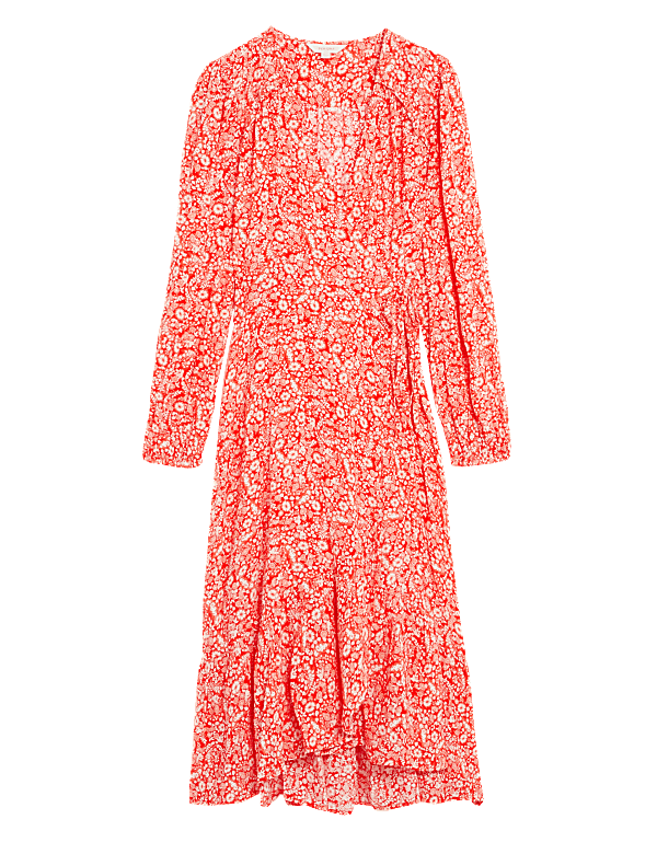 Floral V-Neck Midi Wrap Dress
