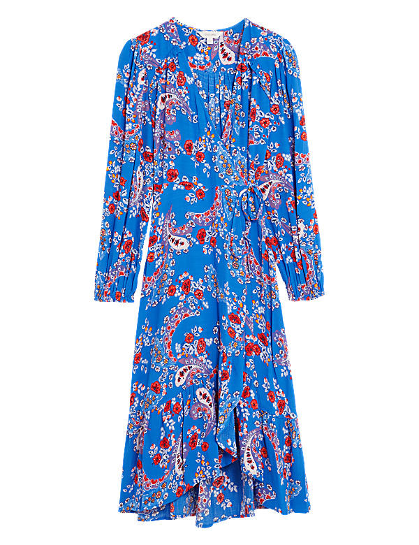 Floral V-Neck Midi Wrap Dress