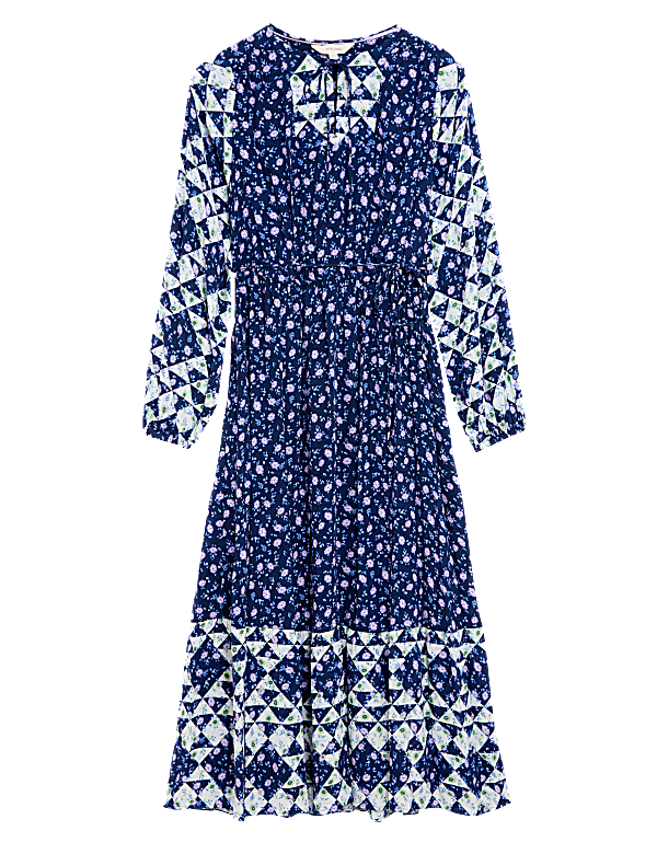 Floral Tie Neck Midaxi Waisted Dress