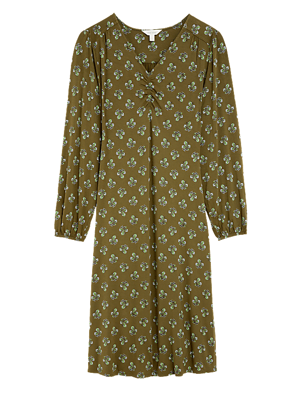 Jersey Floral V-Neck Knee Length Tea Dress