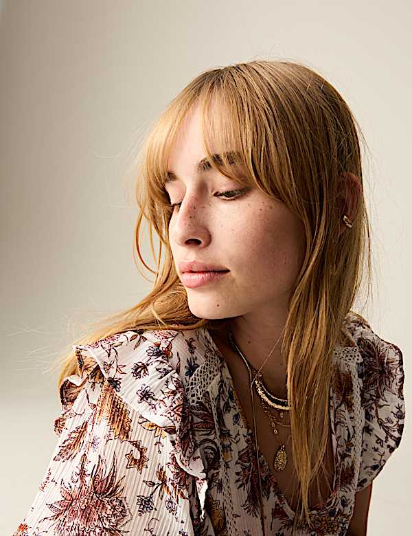 Printed V-Neck Ruffle Lace Insert Mini Dress - GR