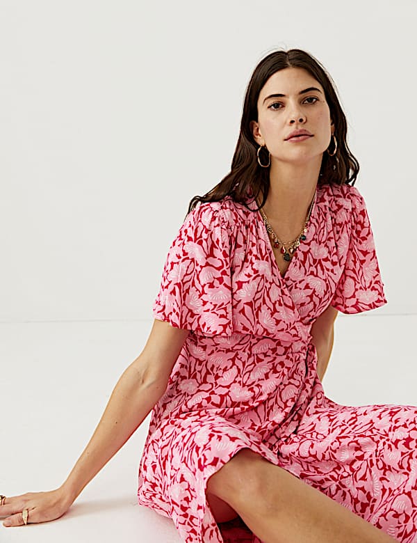 Buy Printed V-Neck Midi Wrap Dress at Marks & Spencer