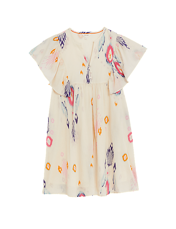 Pure Cotton Printed V-Neck Shift Dress