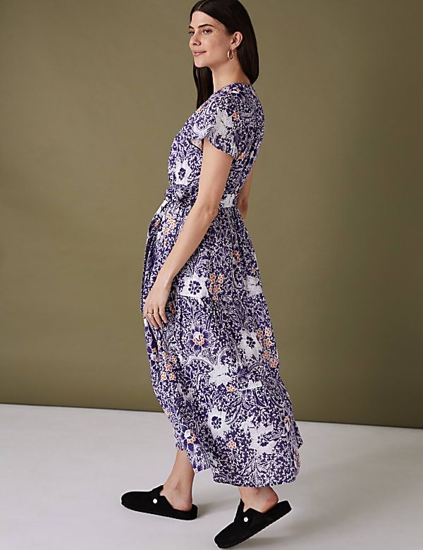 Pure Cotton Floral Notch Neck Midaxi Dress