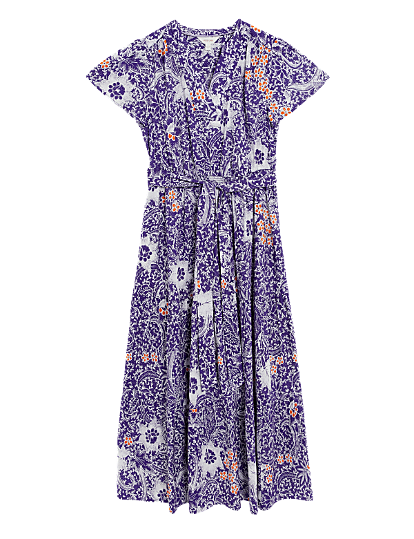Pure Cotton Floral Notch Neck Midaxi Dress