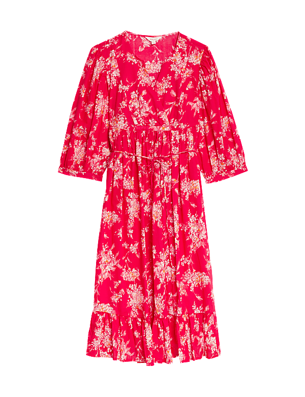 Pure Cotton Printed V-Neck Midi Smock Dress