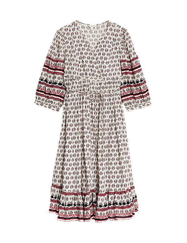 Pure Cotton Printed V-Neck Midi Smock Dress