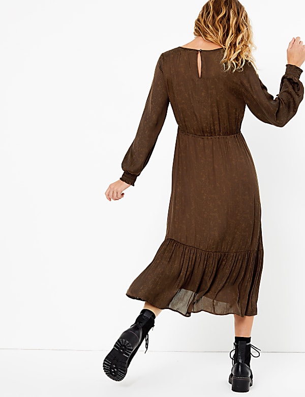 Satin Jacquard Shirred Detail Dress