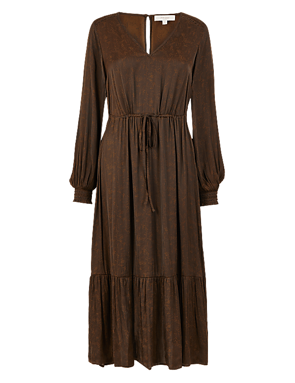 Satin Jacquard Shirred Detail Dress