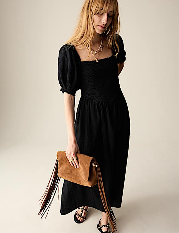 Pure Cotton Square Neck Midaxi Dress - AL